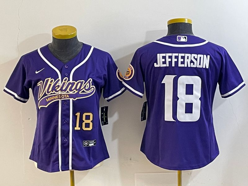 Women Minnesota Vikings 18 Jefferson Purple Joint Name 2024 Nike Limited NFL Jersey style 3